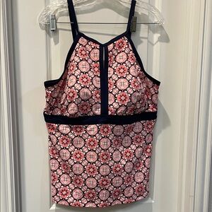 Lands' End Pink and Navy Floral Tankini Top
